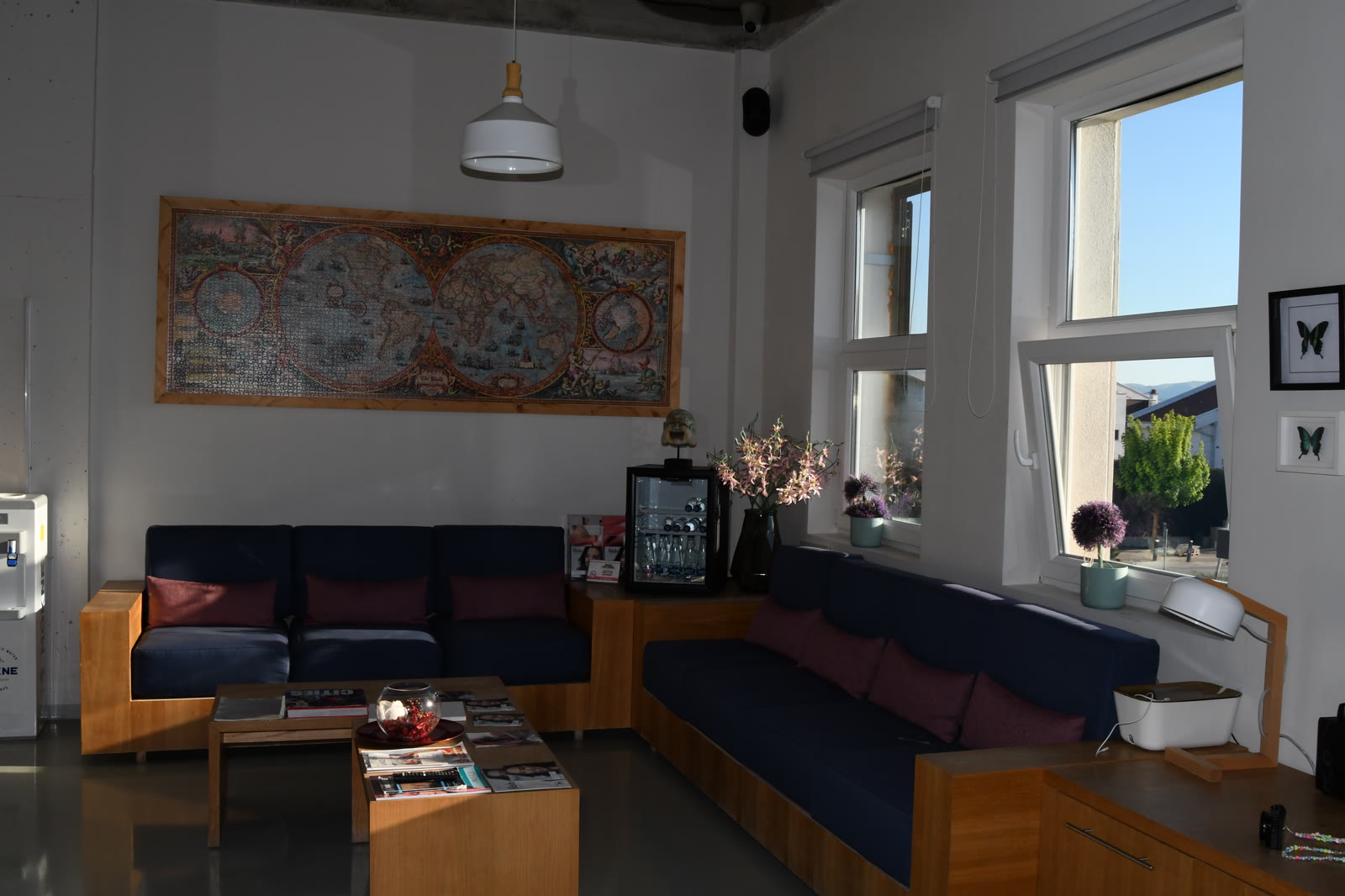 Waiting area with antique world map